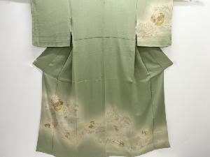 未使用品　縮緬地　時代人物風景模様一つ紋訪問着